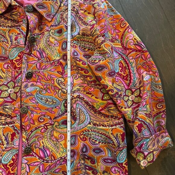 Coldwater Creek Colorful Paisley Jacket Womens Petite Large Beaded Button Front - Picture 4 of 9